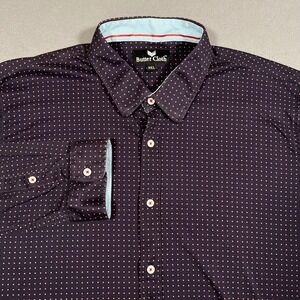 Buttercloth Mens 3XL Purple‎ Casual Button Down Long Sleeve Dotted Shirt Stretch